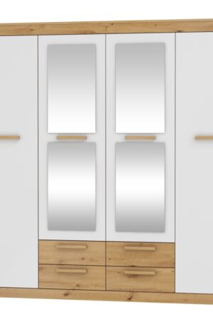 Skříň GATTON 4D4S v dubu artisan a bílém lesku