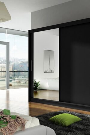 Šatní skříň GAMBA VI v černém matu se zrcadlem