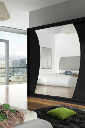 Šatní skříň GAMBA IX v černém matu se zrcadlem
