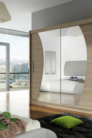 Šatní skříň GAMBA IX v dekoru dub sonoma se zrcadlem