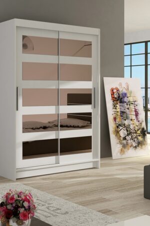 Šatní skříň KENDI IV s bílým matným povrchem a zrcadlem