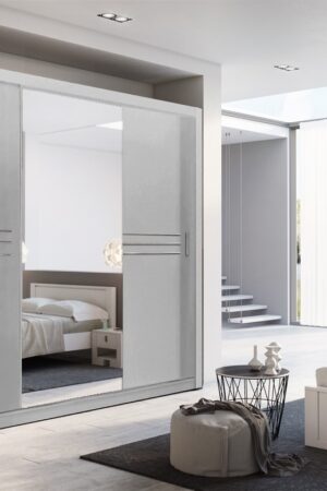 Moderní šatní skříň BREIZ 11 v bílé s posuvnými dveřmi