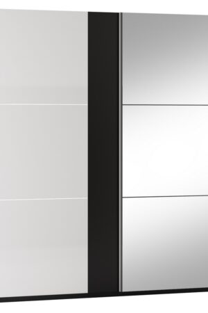Šatní skříň DENENA 250 černá/bílý lesk s posuvnými dveřmi