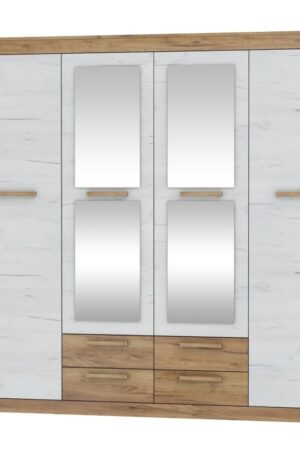 Skříň GATTON 4D4S v craft zlaté a bílé barvě