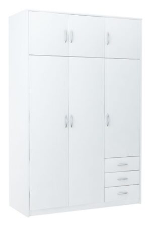 Bílá šatní skříň SWAUN 3 s policemi a zásuvkami