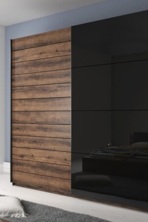 Kombinovaná šatní skříň ZANDER v dub monastery a černém lesku