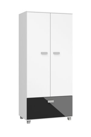 Bílá šatní skříň KEATING s černým leskem