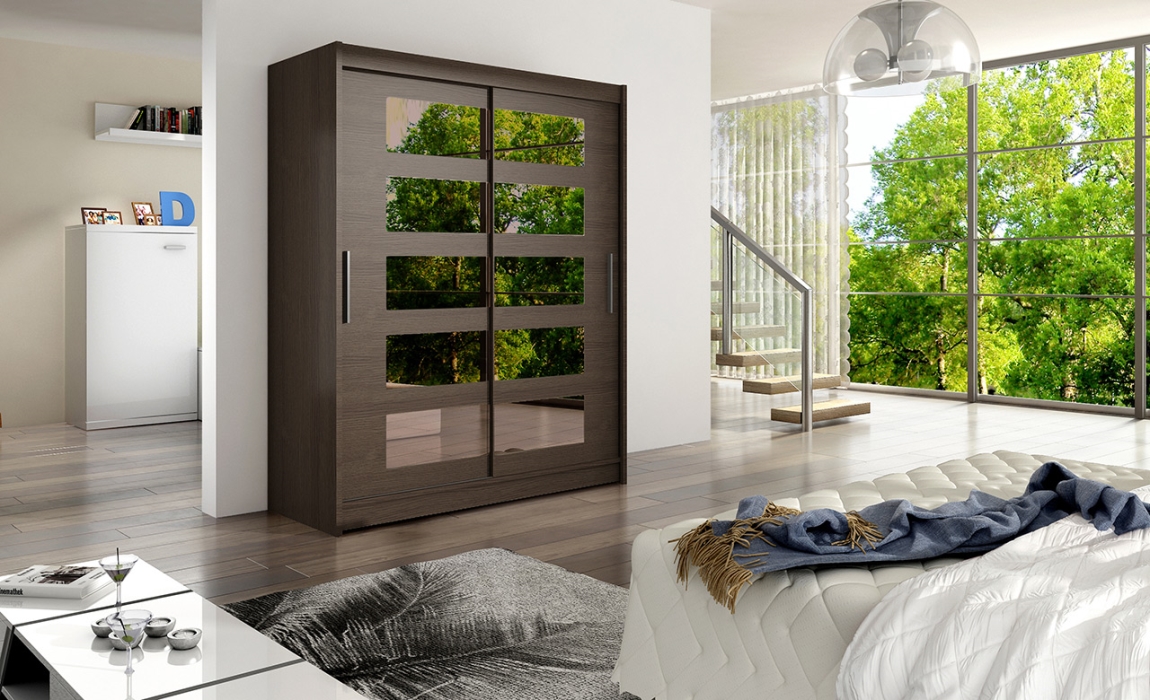 Šatní skříň TABARI V choco se zrcadlem