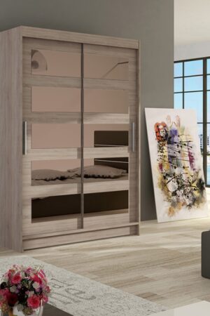 Šatní skříň KENDI IV s zrcadlem a pruhy