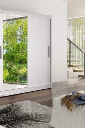 Bílá šatní skříň TABARI VI se zrcadlem