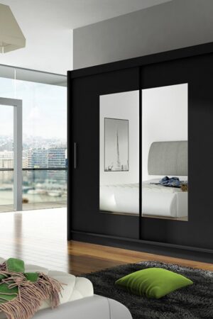 Šatní skříň GAMBA VII černý mat se zrcadlem