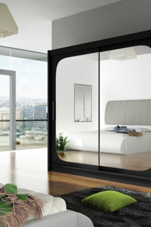 Šatní skříň GAMBA VIII v černém matu se zrcadlem