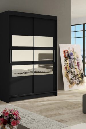 Šatní skříň KENDI V v černém matu se zrcadlem