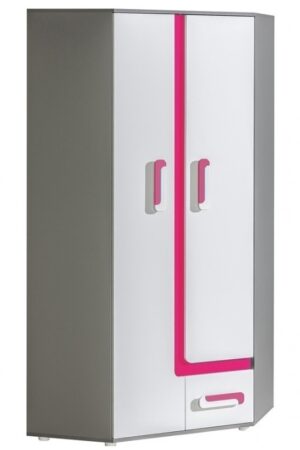 Rohová skříň ORAKI II v antracitové a růžové barvě