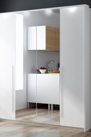 Bílá šatní skříň SAMESTI A se zrcadlovými dveřmi