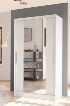 Bílá šatní skříň SILVERIO II se zrcadlem