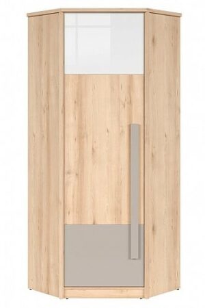 Rohová skříň JERIMOTH v buk iconic a bílém lesku