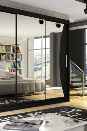 Šatní skříň ANDE IV s černým matným povrchem a zrcadlem