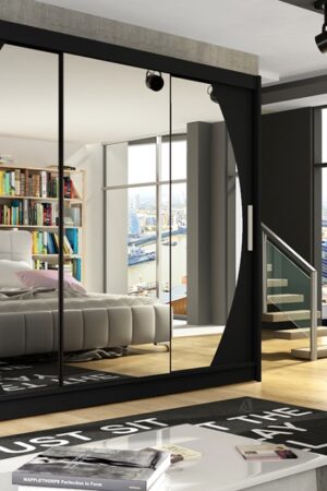 Šatní skříň ANDE V v černém matu se zrcadlem.