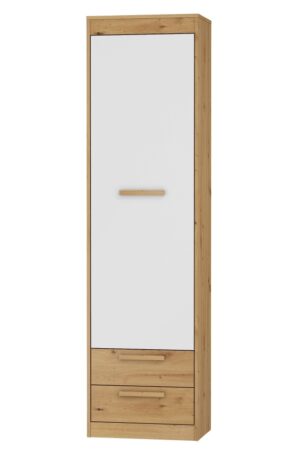 Úzká skříň GATTON 1D2S v dubu artisan a bílém lesku