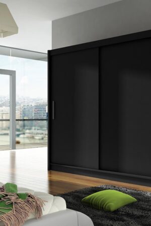 Šatní skříň GAMBA I v černém matu s posuvnými dveřmi