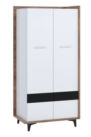 Šatní skříň KNUT 2D v barvě craft tobaco/bílá/černá