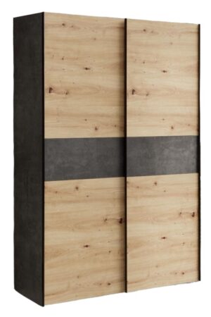 Šatní skříň ZUBARA s posuvnými dveřmi v dub artisan/šedá