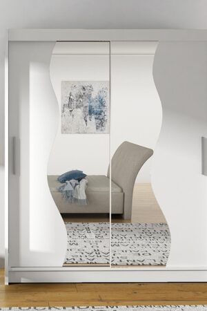 Bílá šatní skříň GAMBA S se zrcadlem