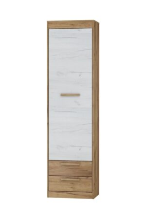 Úzká skříň GATTON 1D2S v craft zlatém a bílém provedení