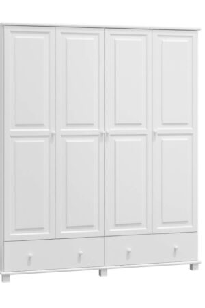 Bílá čtyřdveřová šatní skříň z masivu borovice