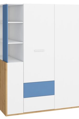 Skříň LEPON 155 v dub artisan s bílými a modrými prvky