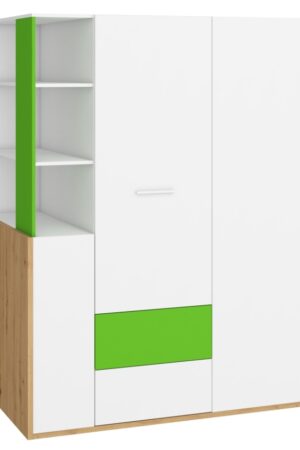 Skříň LEPON 155 v dub artisan s bílou a zelenou barvou