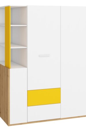 Skříň LEPON 155 dub artisan/bílá/žlutá s úložným prostorem