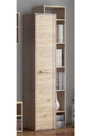 Policová skříň DORINDA pravá v craft tobaco a zlatém provedení