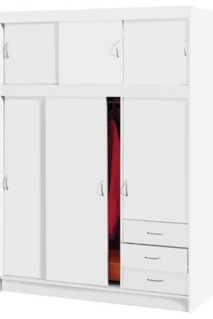 Bílá skříň COOK s posuvnými dveřmi a šatní tyčí