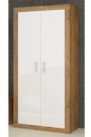 Šatní skříň GOUDINI 2D v dubu burgundském a bílém lesku