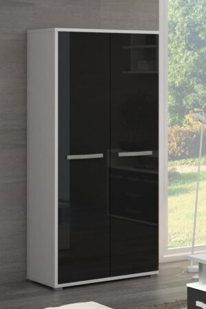 Šatní skříň LEHUA 2D, bílá a černý lesk