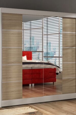 Šatní skříň HEMIS V se zrcadlem v bílé a dub sonoma