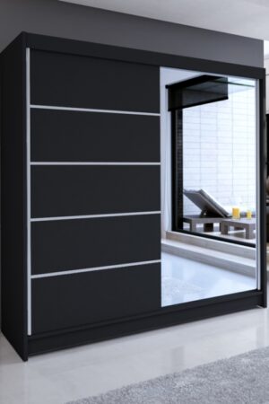 Šatní skříň NUDICAULIS III se zrcadlem v černé barvě