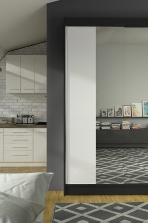 Šatní skříň se zrcadlem LAUCO II v černé a bílé barvě