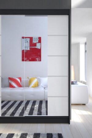 Šatní skříň SVEZIA V s černobílým zrcadlem