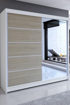 Šatní skříň NUDICAULIS III se zrcadlem v bílé a dub sonoma