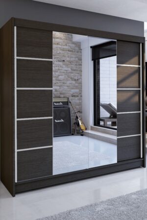 Šatní skříň se zrcadlem NUDICAULIS V v čokoládové barvě