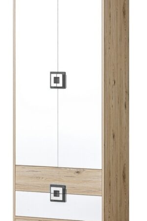 Dvoudvéřová šatní skříň UWARA v dubu jasném a bílé