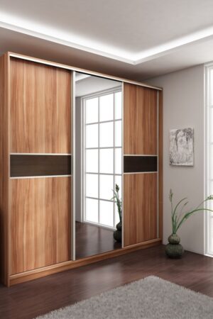 Šatní skříň EUDUNDA 4 C se zrcadlem v barvě švestka/dub sonoma