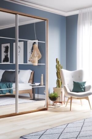 Šatní skříň EVESE 180 cm s zrcadlem v dub shetland