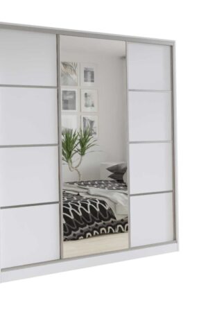Bílá šatní skříň LITOLARIS 150 se zrcadlem a šuplíky
