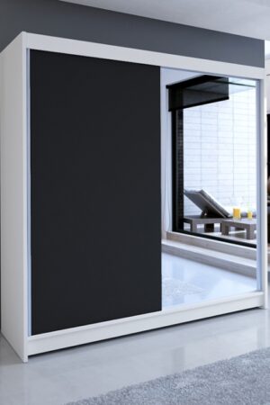 Šatní skříň se zrcadlem NUDICAULIS I v bílé a černé barvě