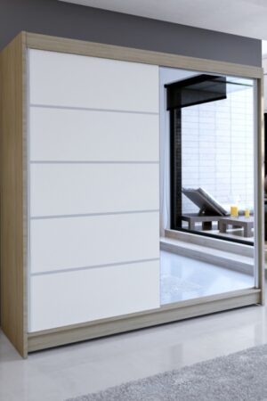 Šatní skříň NUDICAULIS III se zrcadlem v dubu sonoma.