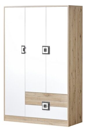 Šatní skříň UWARA v barvě dub jasný a bílá